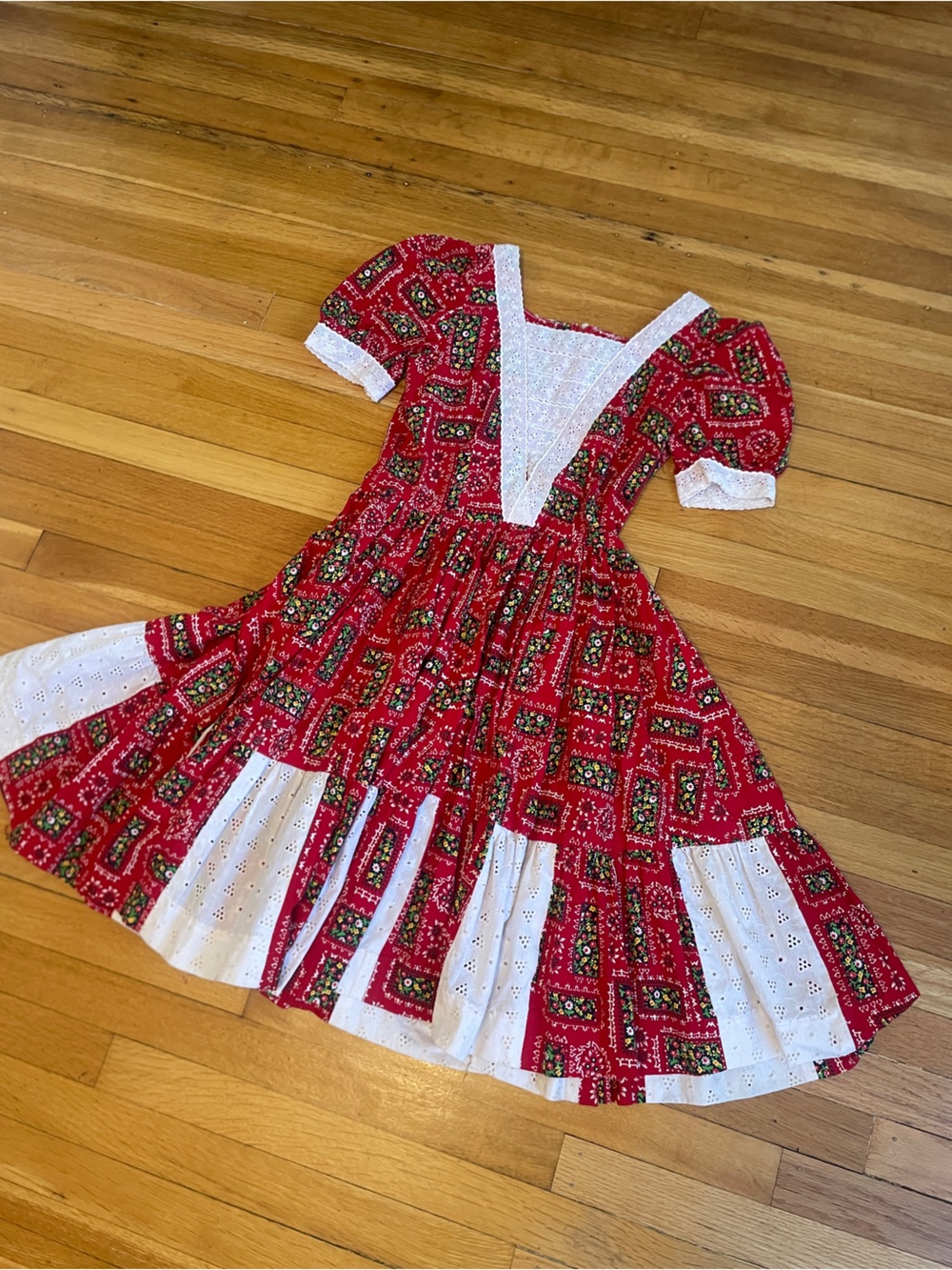 Red Eyelet-Trimmed Girls' Summer Dress